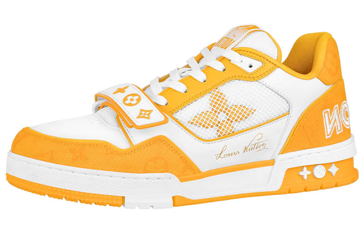 LOUIS VUITTON Trainer Men's White & Yellow Leather Strap Sneakers