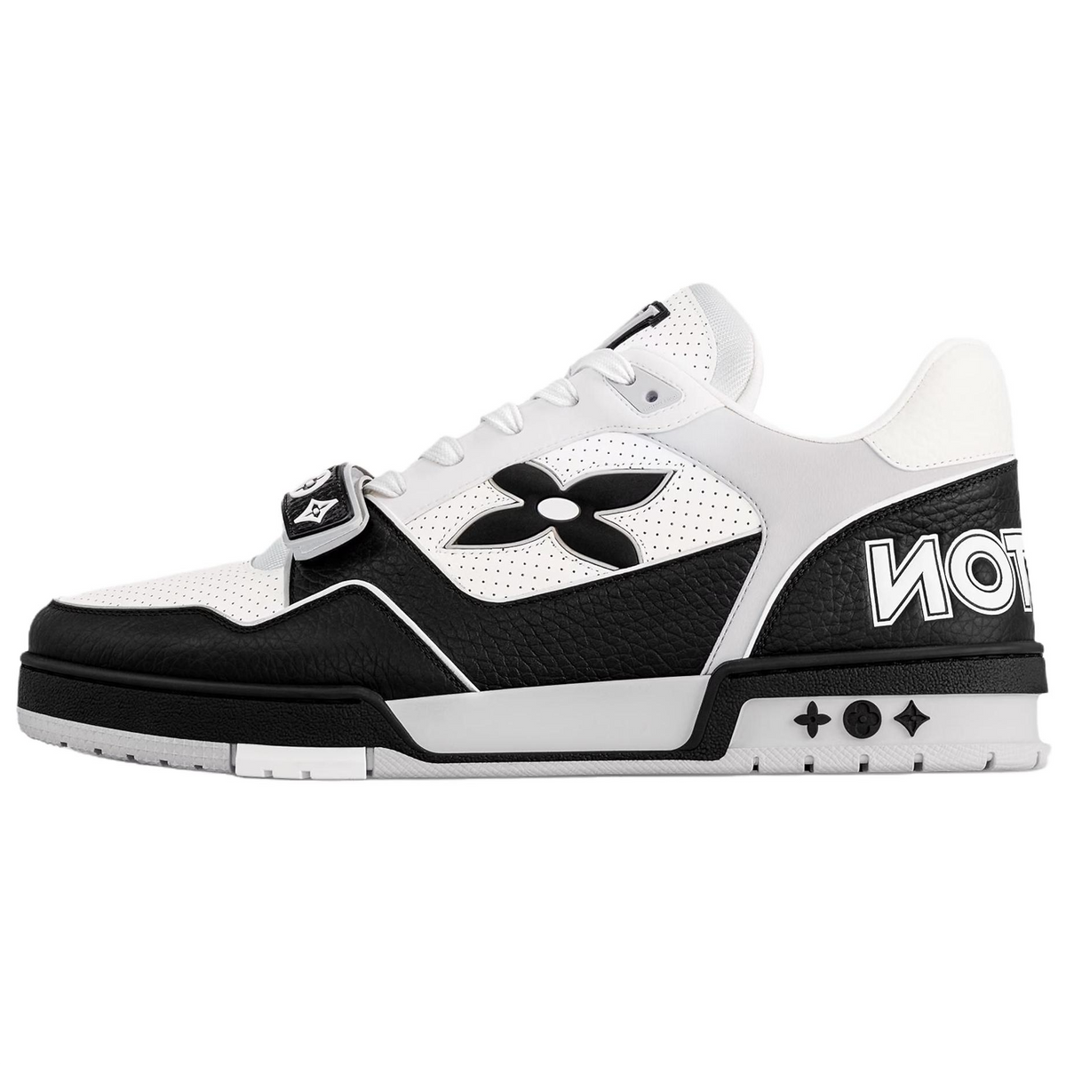 LOUIS VUITTON Trainer Men's Black & White Leather Strap Sneakers
