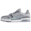 LV Trainer Men's Low-Top Sneakers, Gray Grained Leather