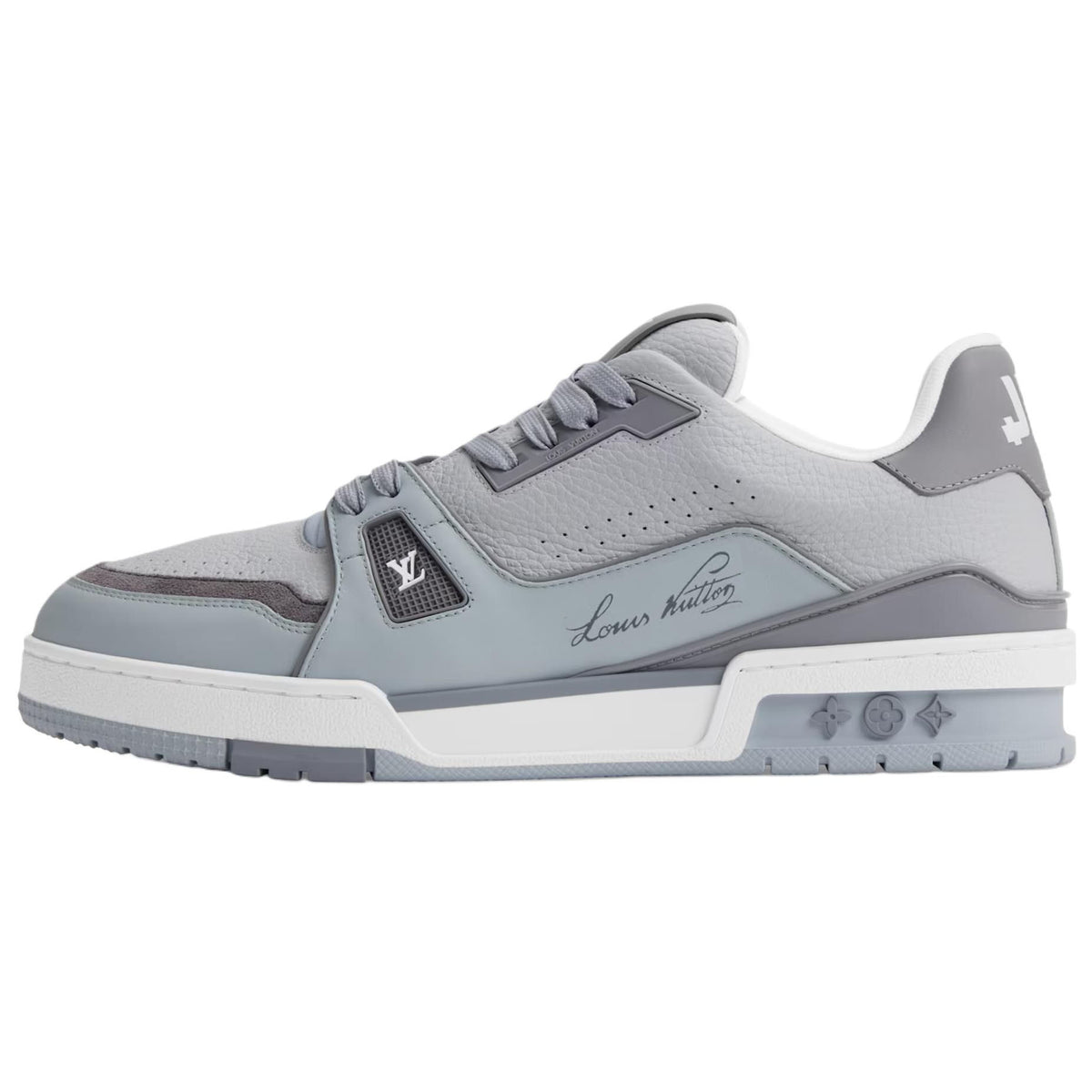 LV Trainer Men's Low-Top Sneakers, Gray Grained Leather