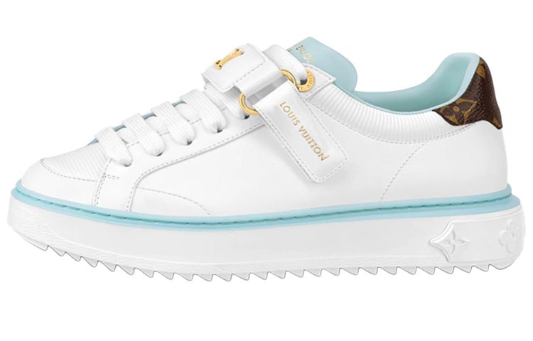 LOUIS VUITTON Time Out Women's White & Light Blue Leather Platform Sneakers