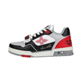 LOUIS VUITTON Trainer Men's Black & Grey Sneakers with Red Accents