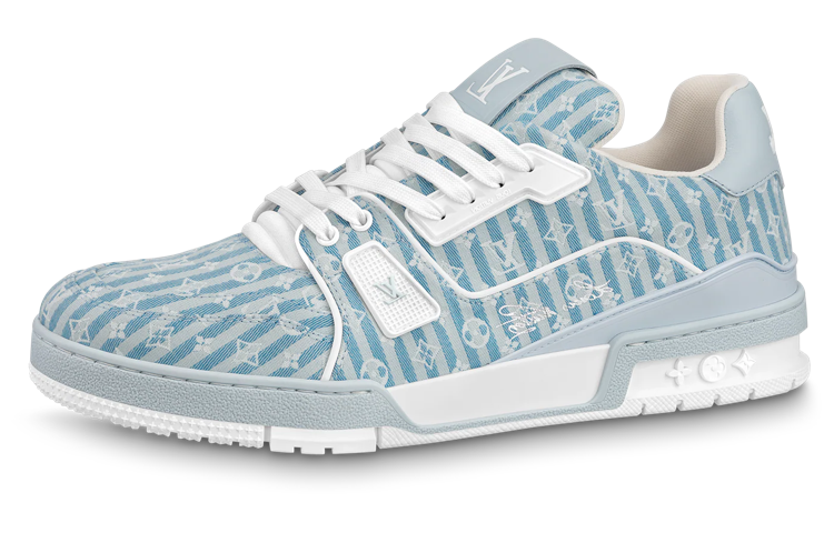 LOUIS VUITTON Trainer Unisex Light Blue Striped Monogram Sneakers