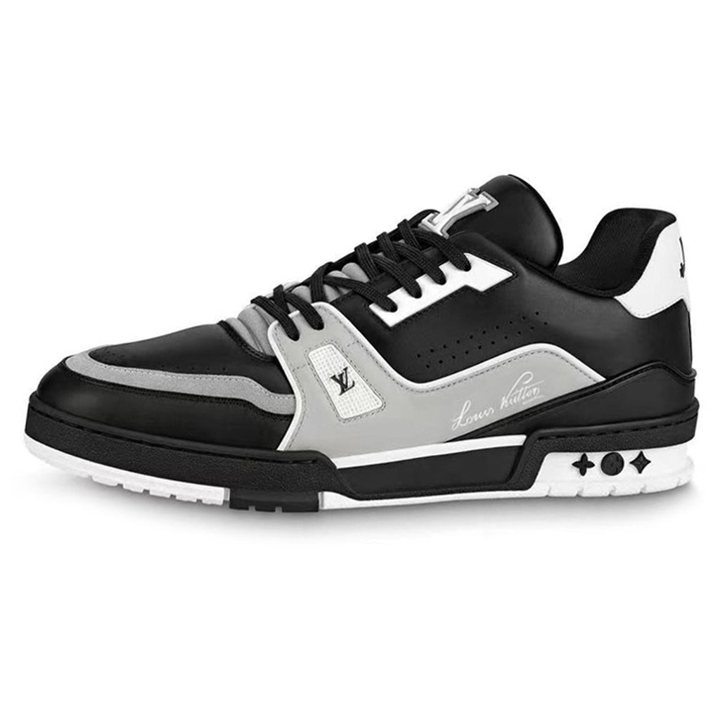 LV Trainer Men's Low-Top Leather Sneakers, Black & Gray