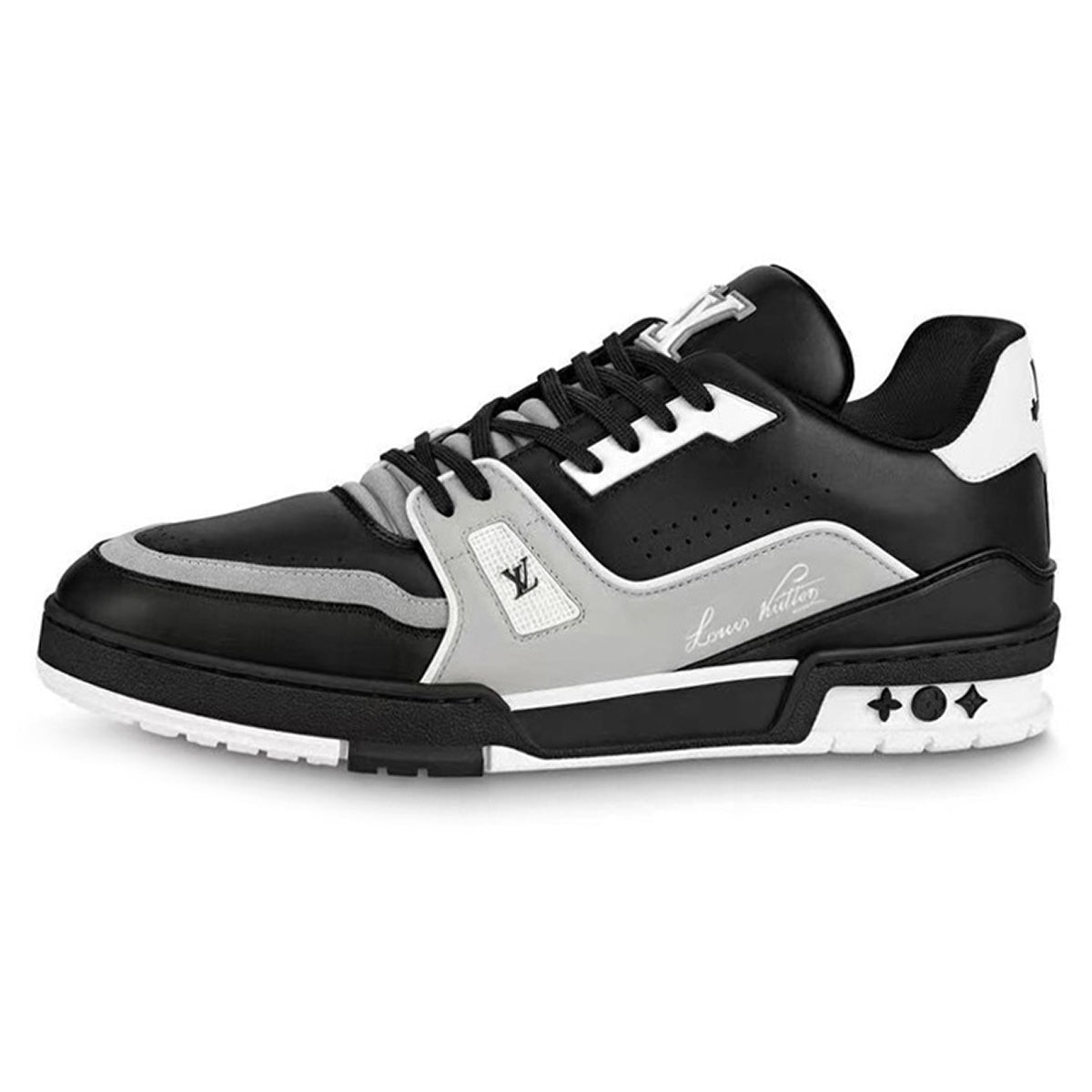 LV Trainer Men's Low-Top Leather Sneakers, Black & Gray