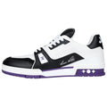 Louis Vuitton Trainer Men's Low-Top Leather Sneakers, Black & White with Purple Sole
