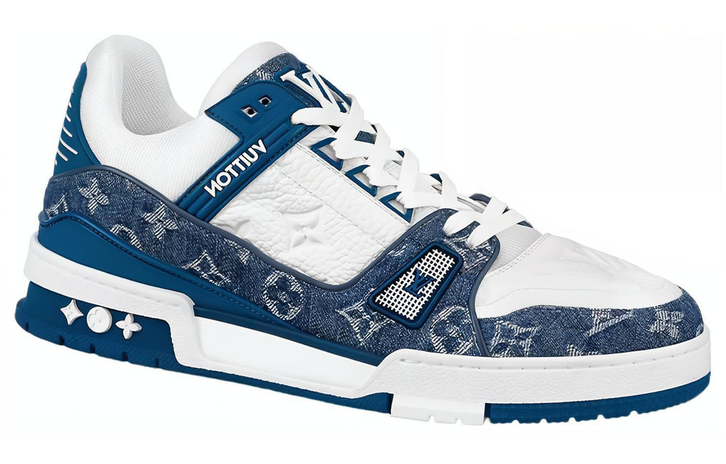 Louis Vuitton Trainer Men's Low-Top Sneakers, Blue and White