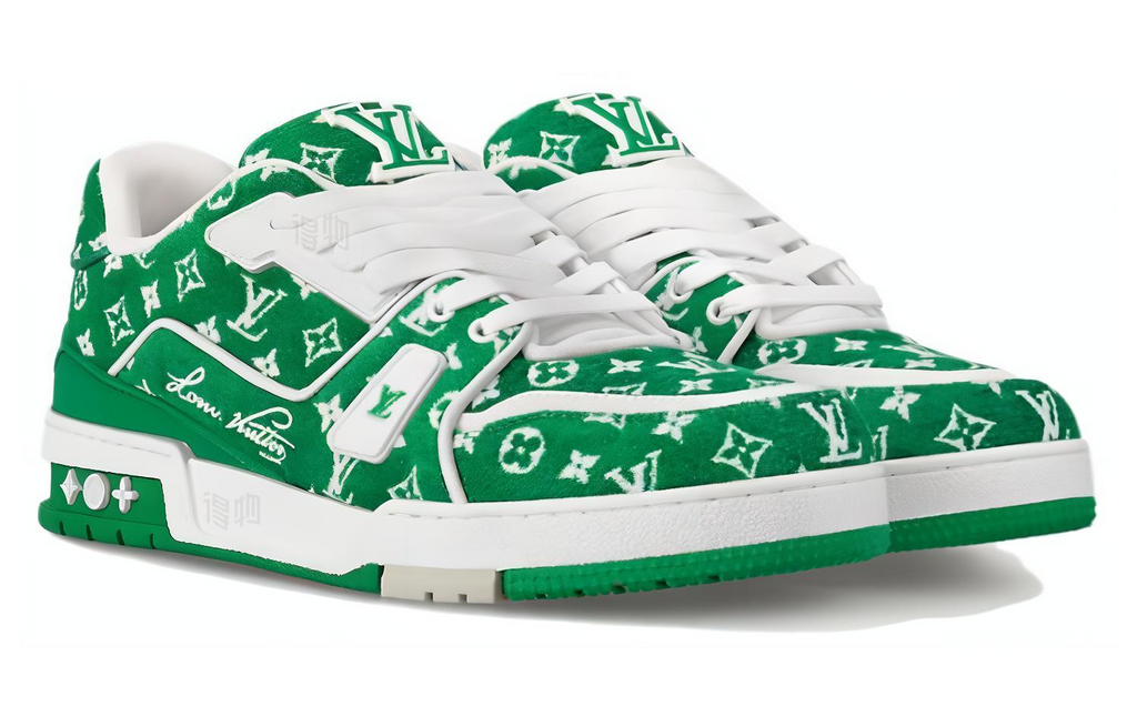 LOUIS VUITTON Trainer Green & White Monogram Sneakers