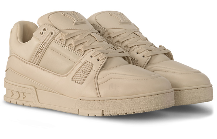 LOUIS VUITTON Trainer Men's Beige Leather Low-Top Sneakers