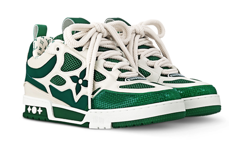 LOUIS VUITTON Skate Unisex Green & White Low-Top Sneakers