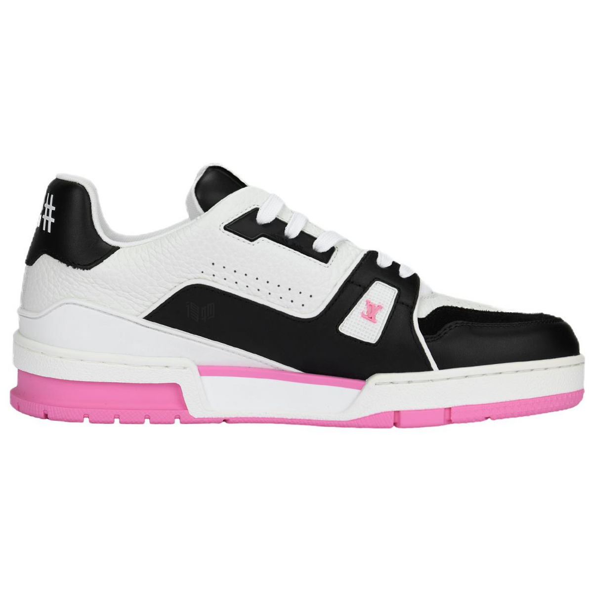 LOUIS VUITTON Trainer Women's Black & White Leather Sneakers with Pink Sole