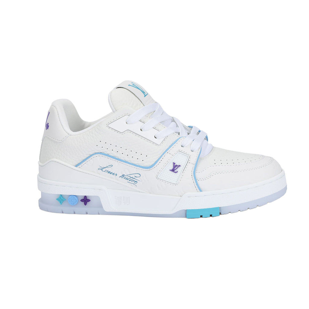Louis Vuitton Trainer Unisex White, Blue & Purple Calfskin Sneakers, Shanghai Cruise Edition