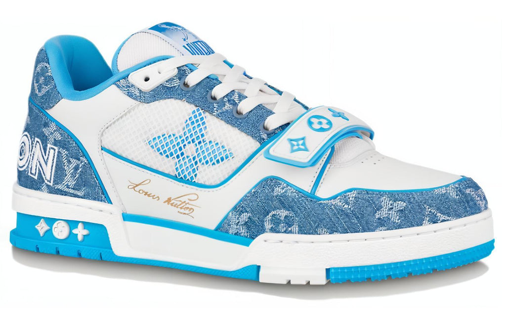 LOUIS VUITTON Trainer Men's Blue & White Monogram Strap Sneakers