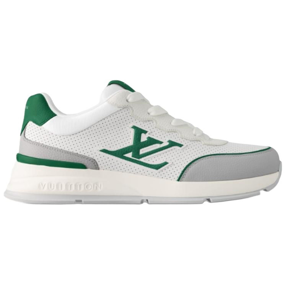 Louis Vuitton Classic Men's White Leather Sneakers with Green Accents