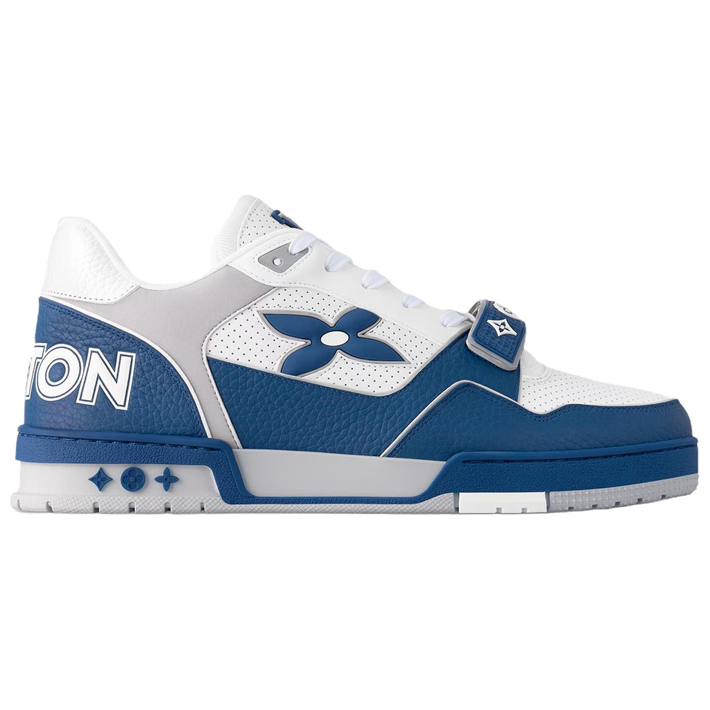 Louis Vuitton Trainer Men's Blue & White Calfskin Sneakers with Floral Motif