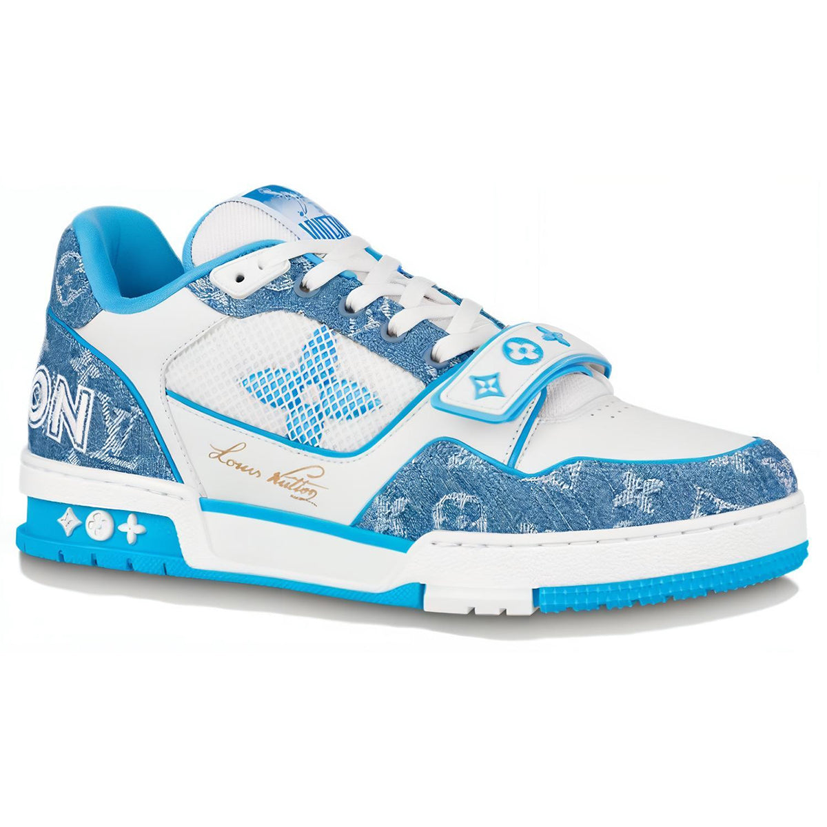 Louis Vuitton Trainer Men's Low-Top Sneakers, Blue & White Floral