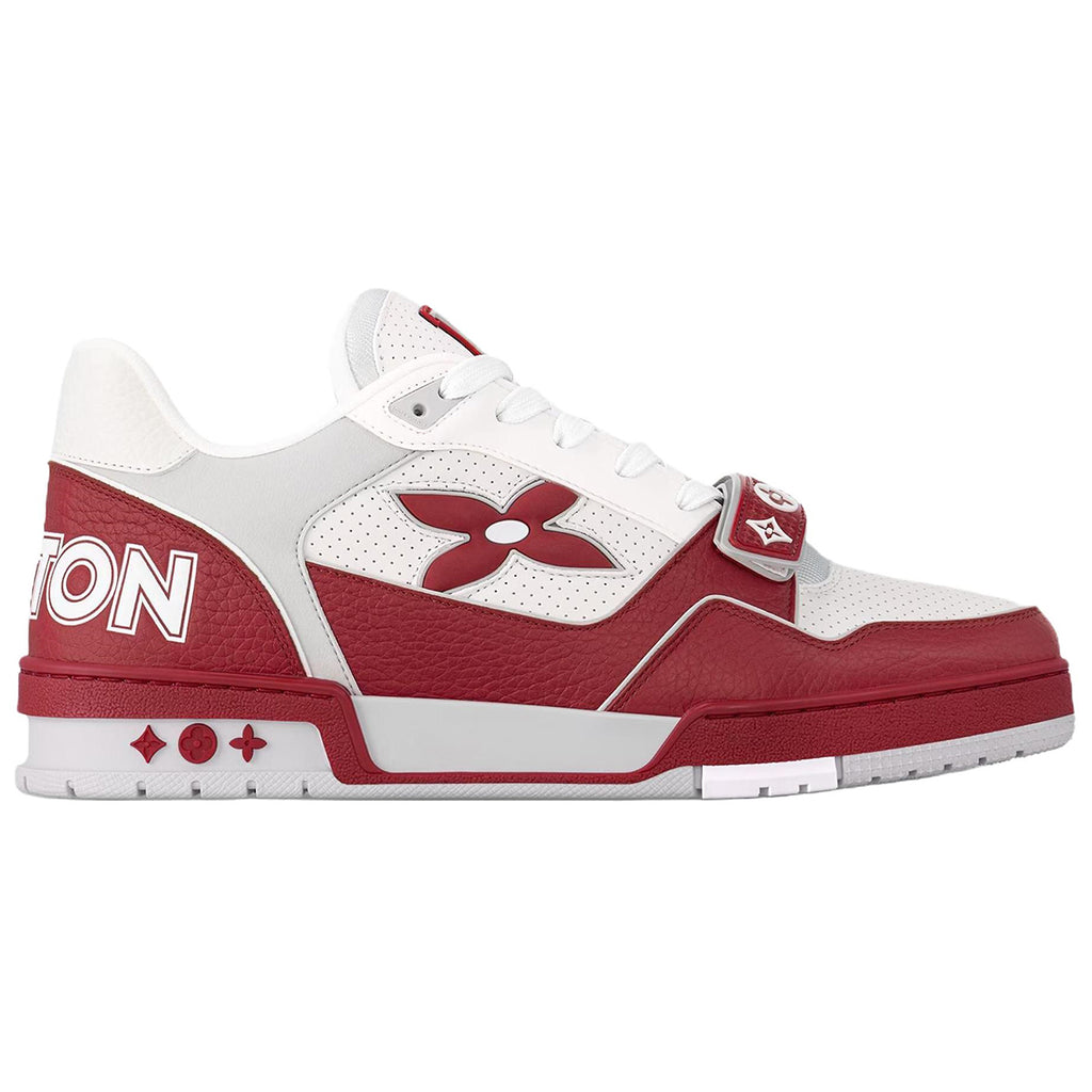 Louis Vuitton Trainer Men's Red & White Calfskin Sneakers with Floral Motif