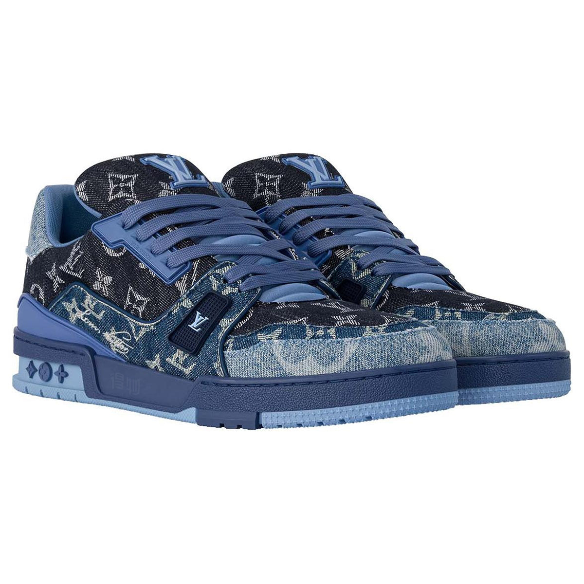 Louis Vuitton Trainer Unisex Low-Top Sneakers, Blue Monogram Denim