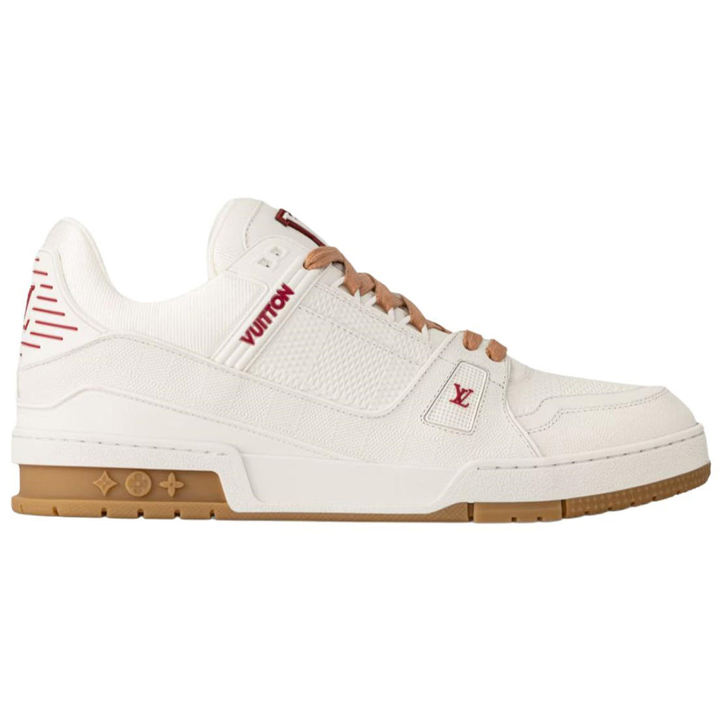 Louis Vuitton Trainer Men's White Calfskin Sneakers with Tan Accents