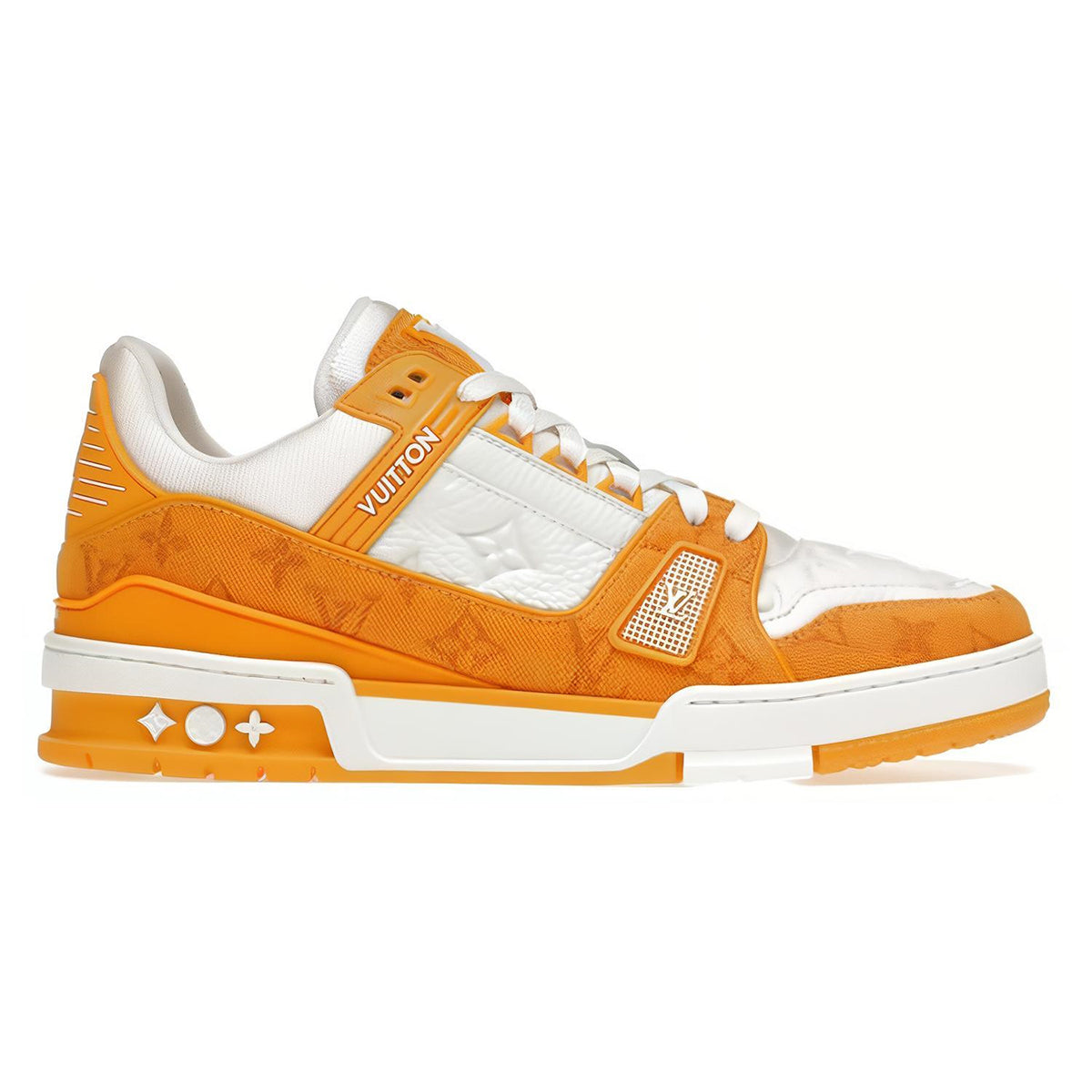 LV Trainer Men's Low-Top Sneakers, Orange & White Leather-Denim