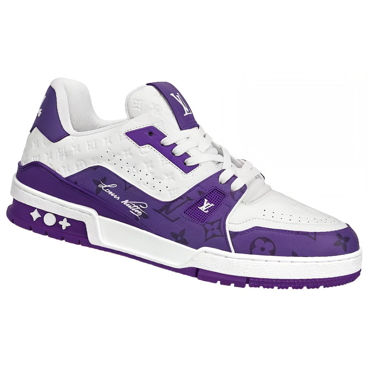 Louis Vuitton Trainer Unisex Low-Top Sneakers, White & Purple