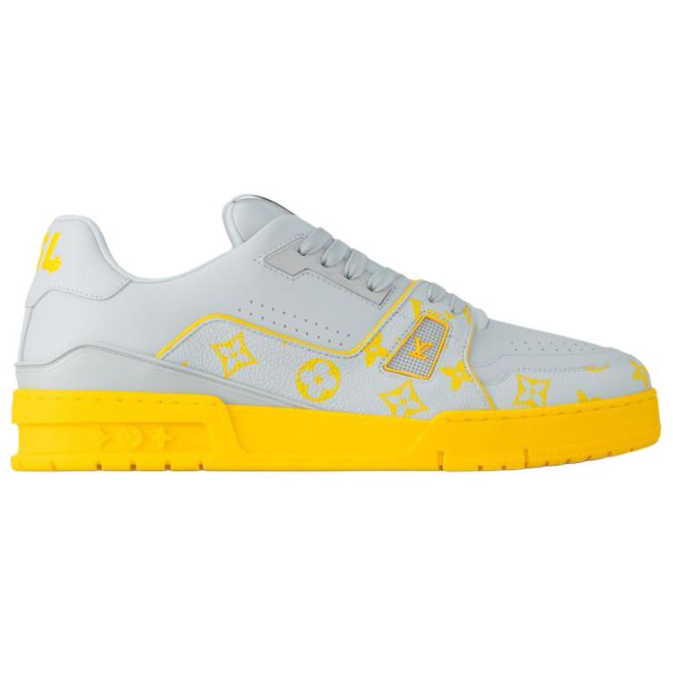 LOUIS VUITTON Trainer Men's Light Grey & Yellow Monogram Leather Sneakers