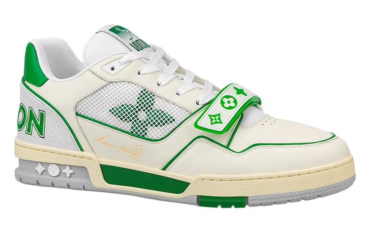 LOUIS VUITTON Trainer Men's White & Green Strap Sneakers