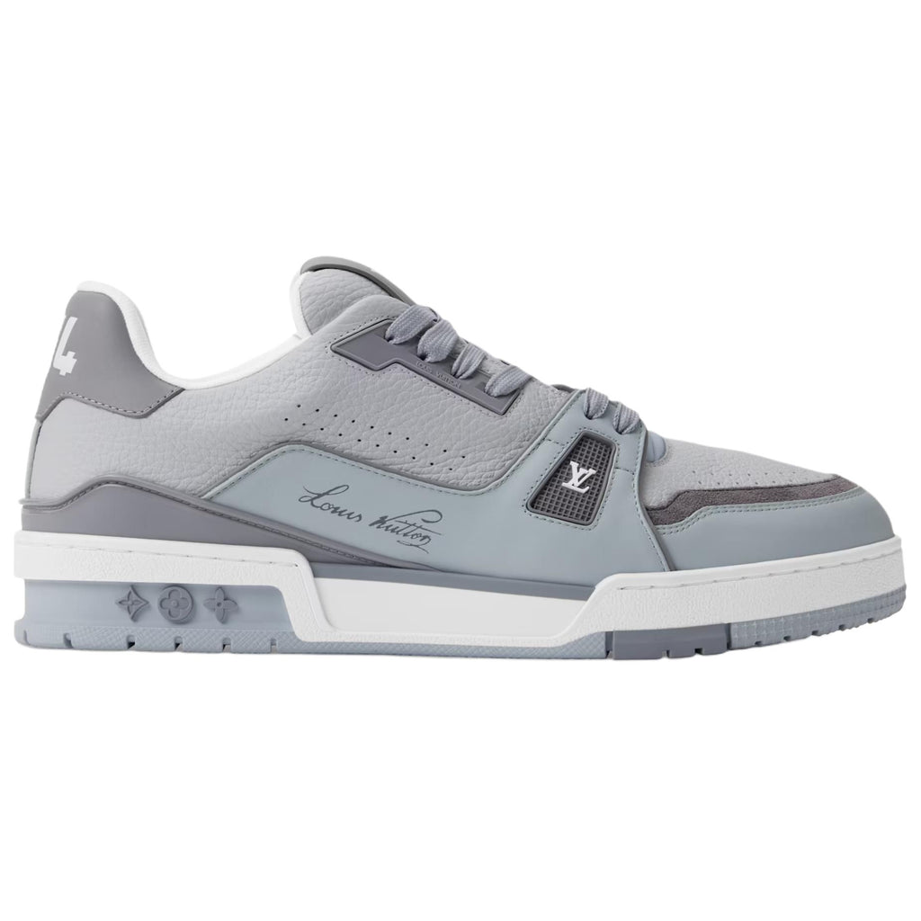LV Trainer Men's Low-Top Sneakers, Gray Grained Leather
