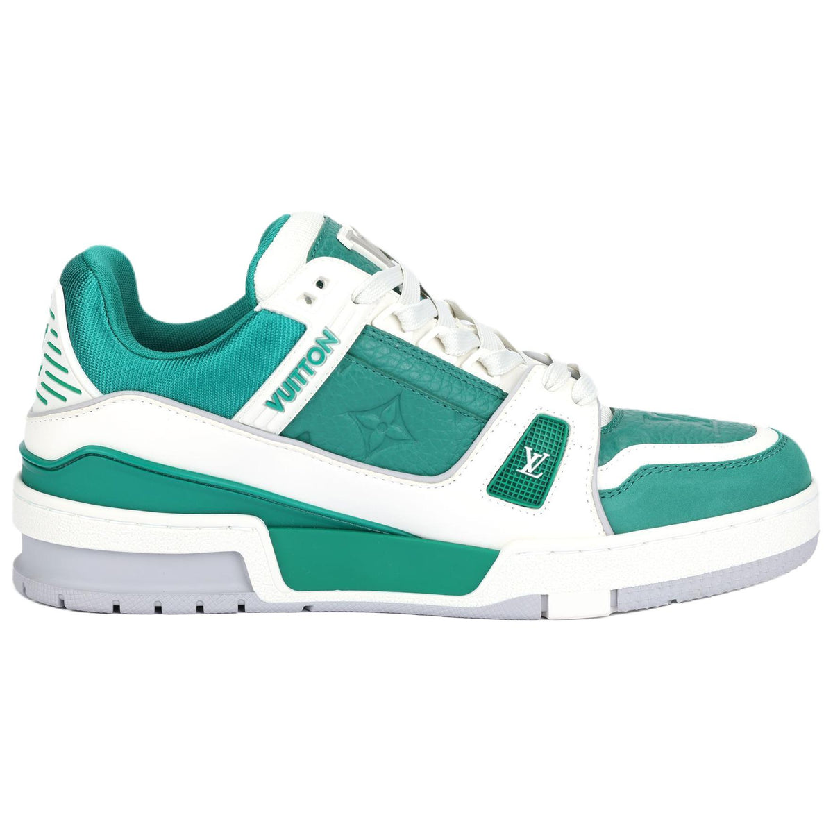 LOUIS VUITTON Trainer Women's Green & White Leather Sneakers