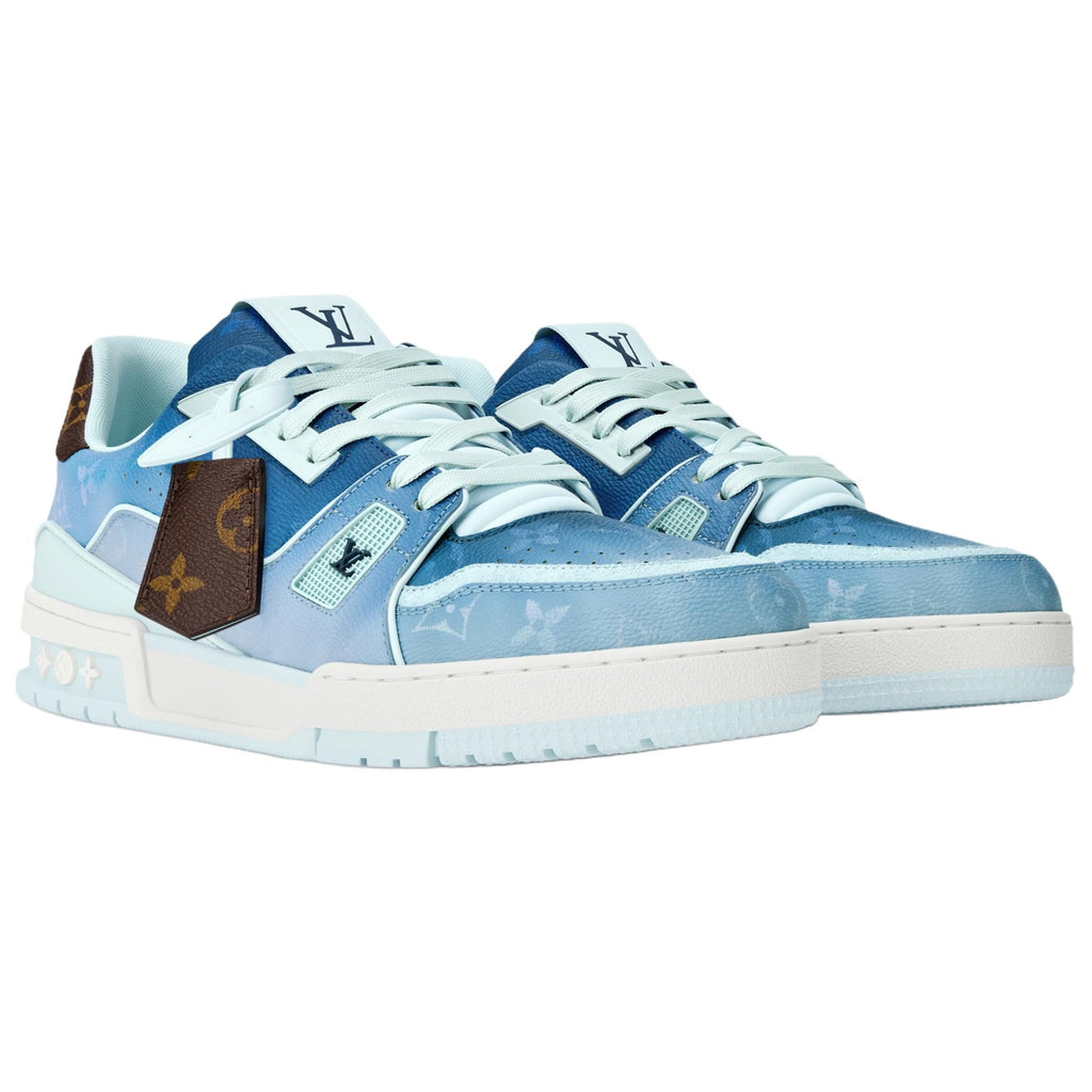 LOUIS VUITTON Trainer Unisex Blue Monogram Sneakers with Pouch Detail