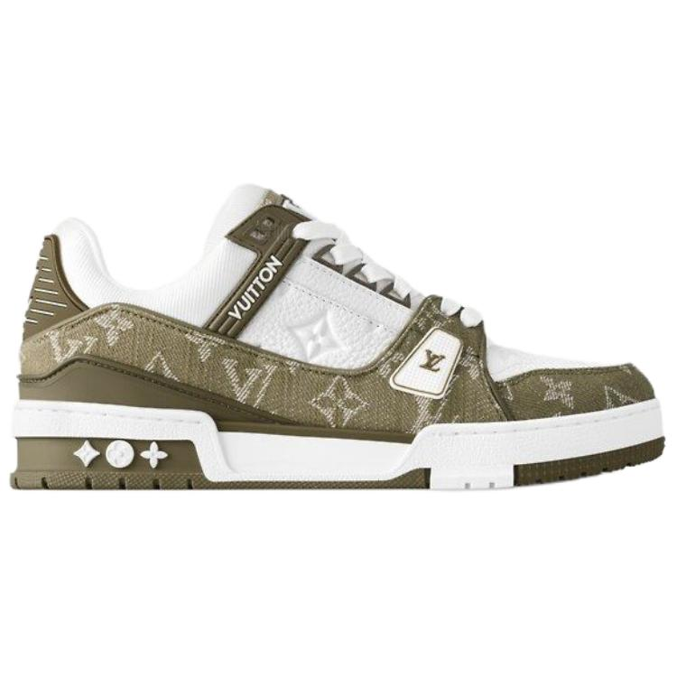 LOUIS VUITTON Trainer Women's Olive Green & White Monogram Sneakers