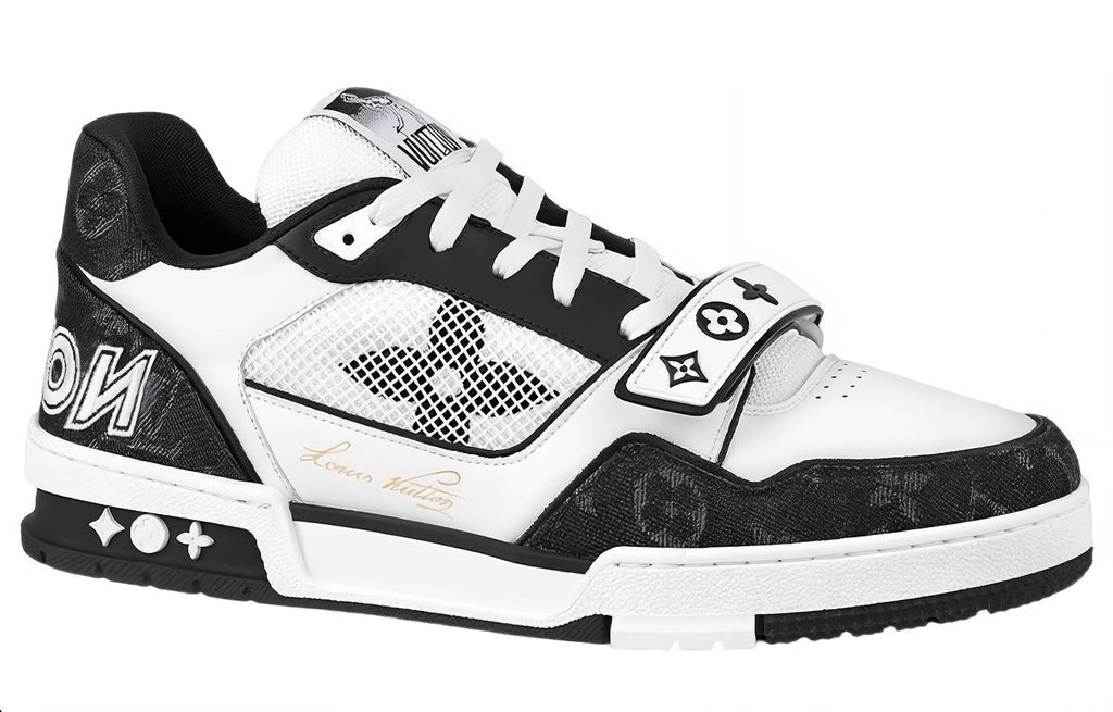 LOUIS VUITTON Trainer Unisex Black & White Monogram Strap Sneakers