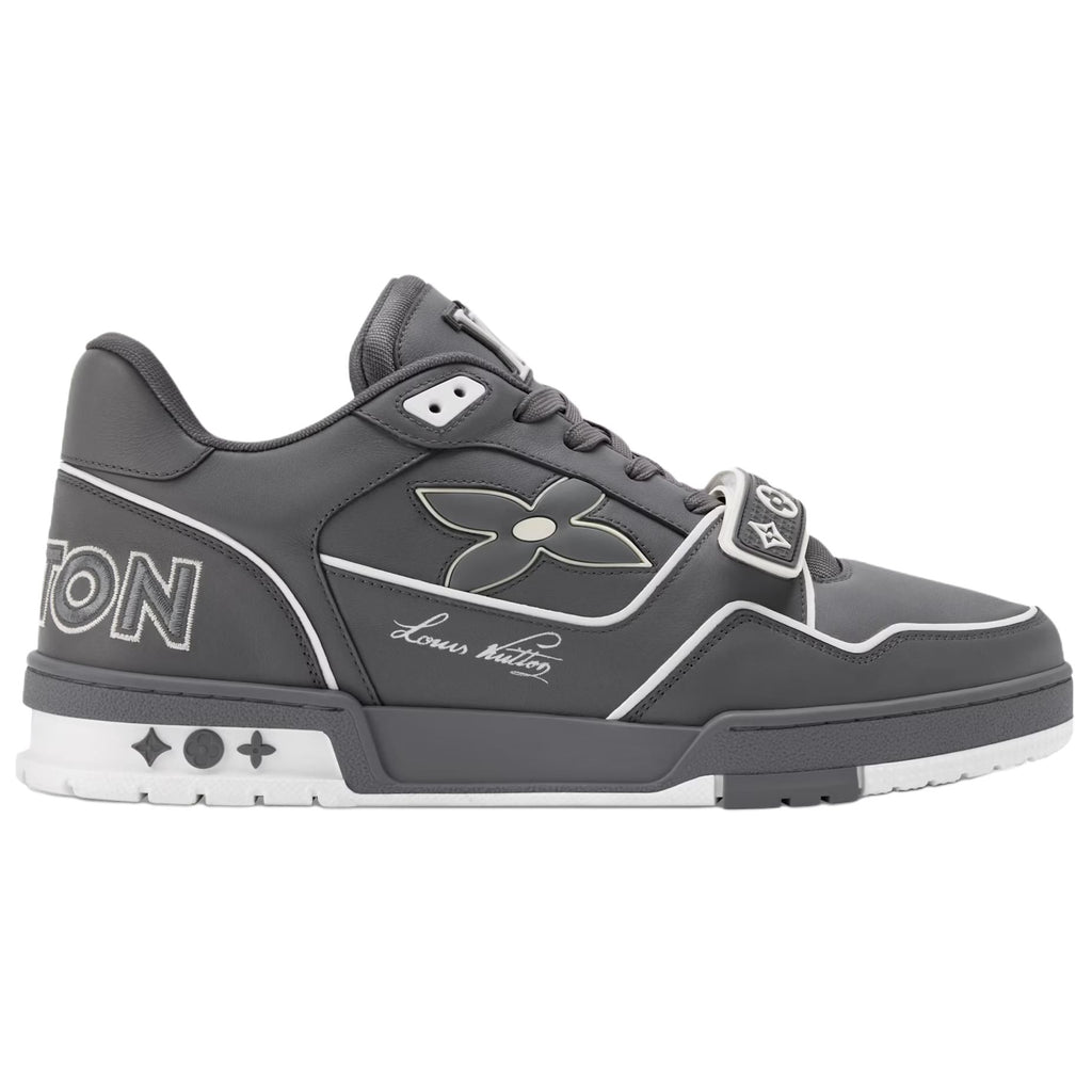 LOUIS VUITTON Trainer Men's Grey Calfskin Strap Sneakers