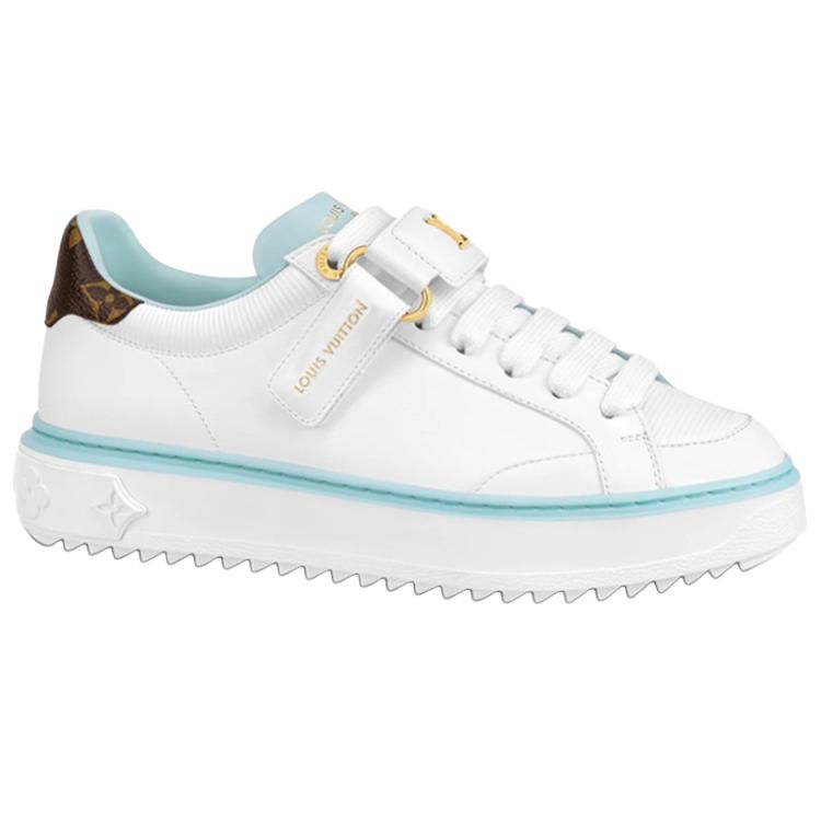 LOUIS VUITTON Time Out Women's White & Light Blue Leather Platform Sneakers