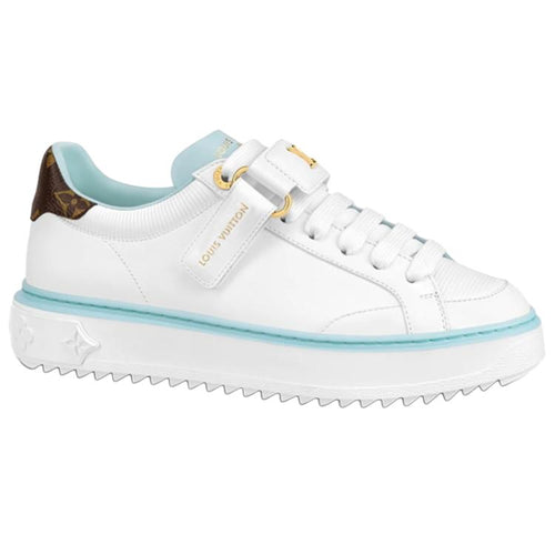LOUIS VUITTON Time Out Women's White & Light Blue Leather Platform Sneakers