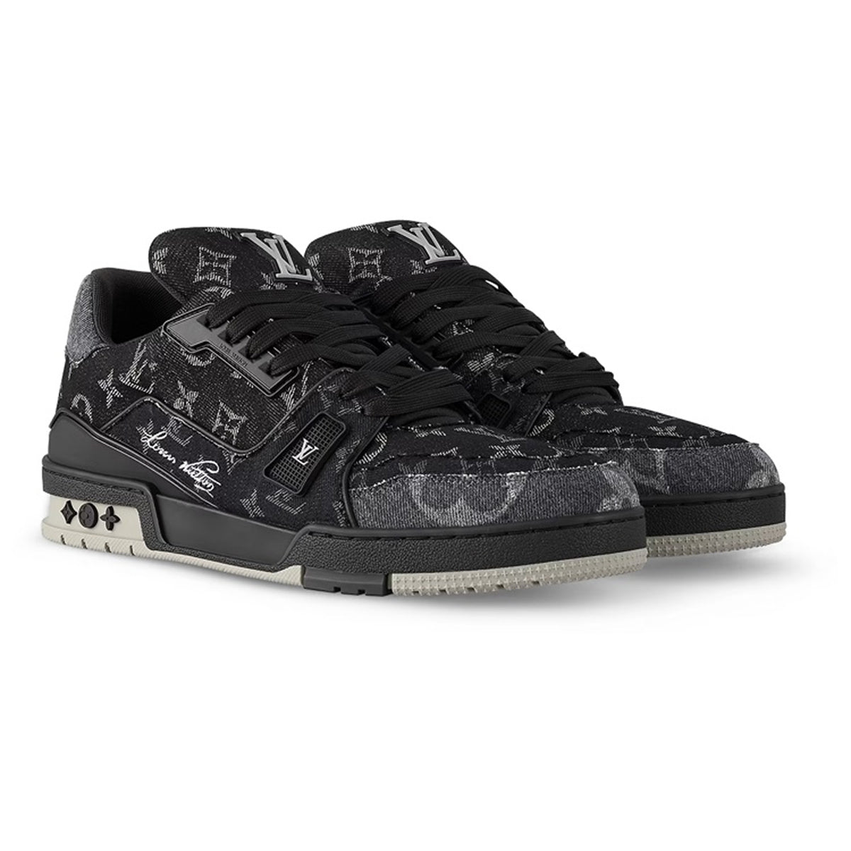 LV Trainer Unisex Low-Top Sneakers, Black Denim