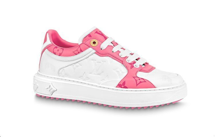 LOUIS VUITTON Time Out Women's White & Pink Leather Platform Sneakers