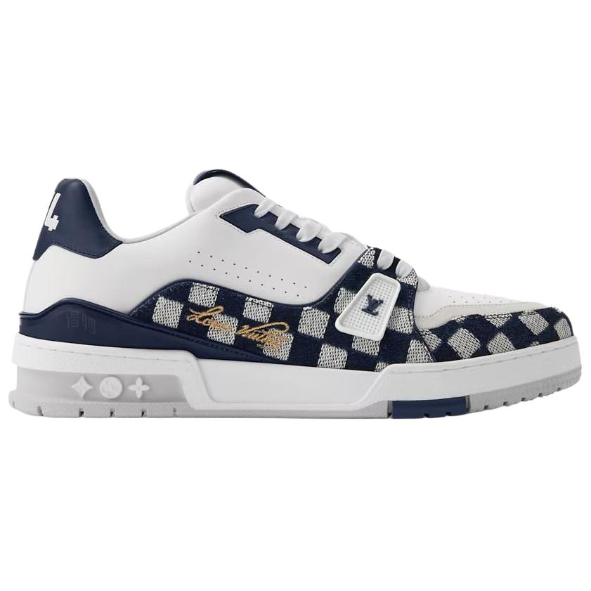 LOUIS VUITTON x Nigo Trainer Unisex White & Navy Checkered Sneakers