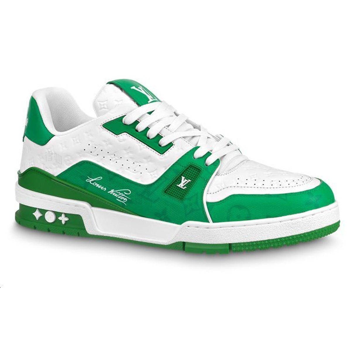 Louis Vuitton Trainer Low-Top Sneakers, Green & White