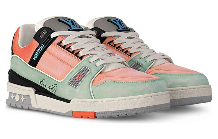 LOUIS VUITTON Trainer Unisex Mint & Coral Colorblock Sneakers