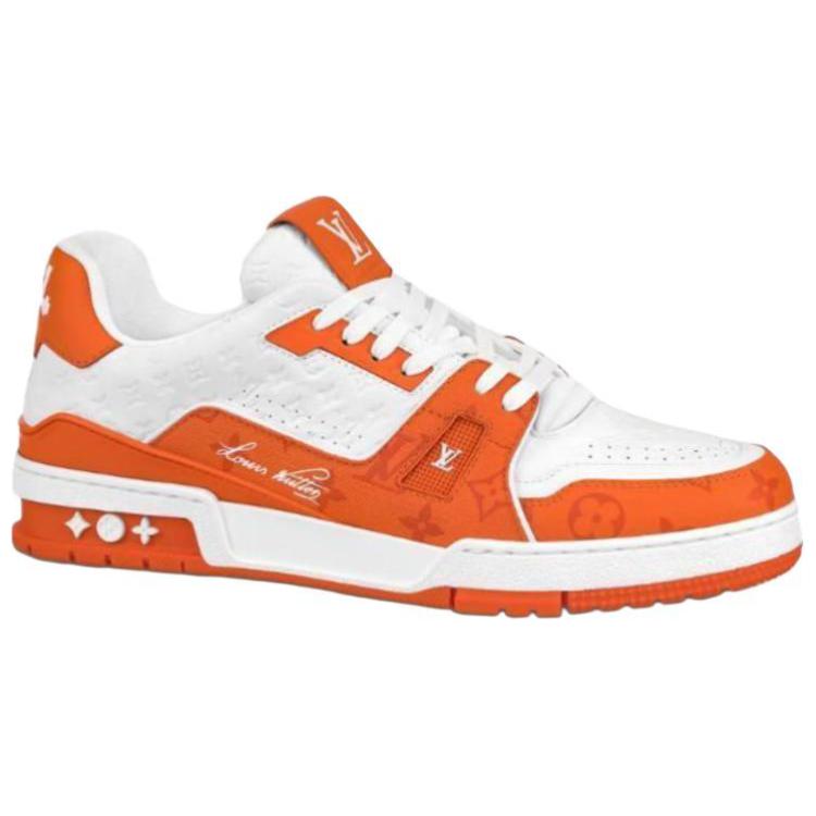 LOUIS VUITTON Trainer Men's Orange & White Leather Sneakers
