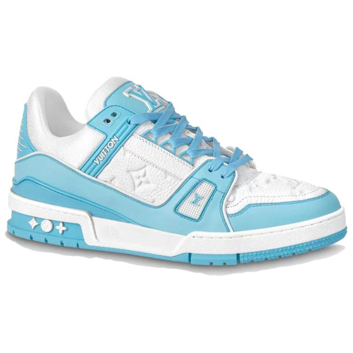 LV Trainer Unisex Low-Top Sneakers, Sky Blue & White Leather