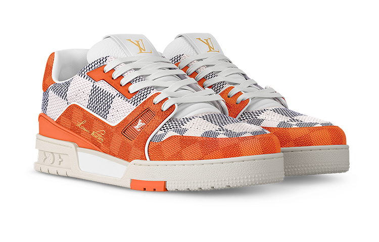 LOUIS VUITTON Trainer Unisex Orange & White Checkered Sneakers