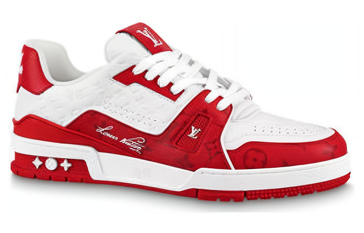 LOUIS VUITTON Trainer Unisex Red & White Leather Sneakers