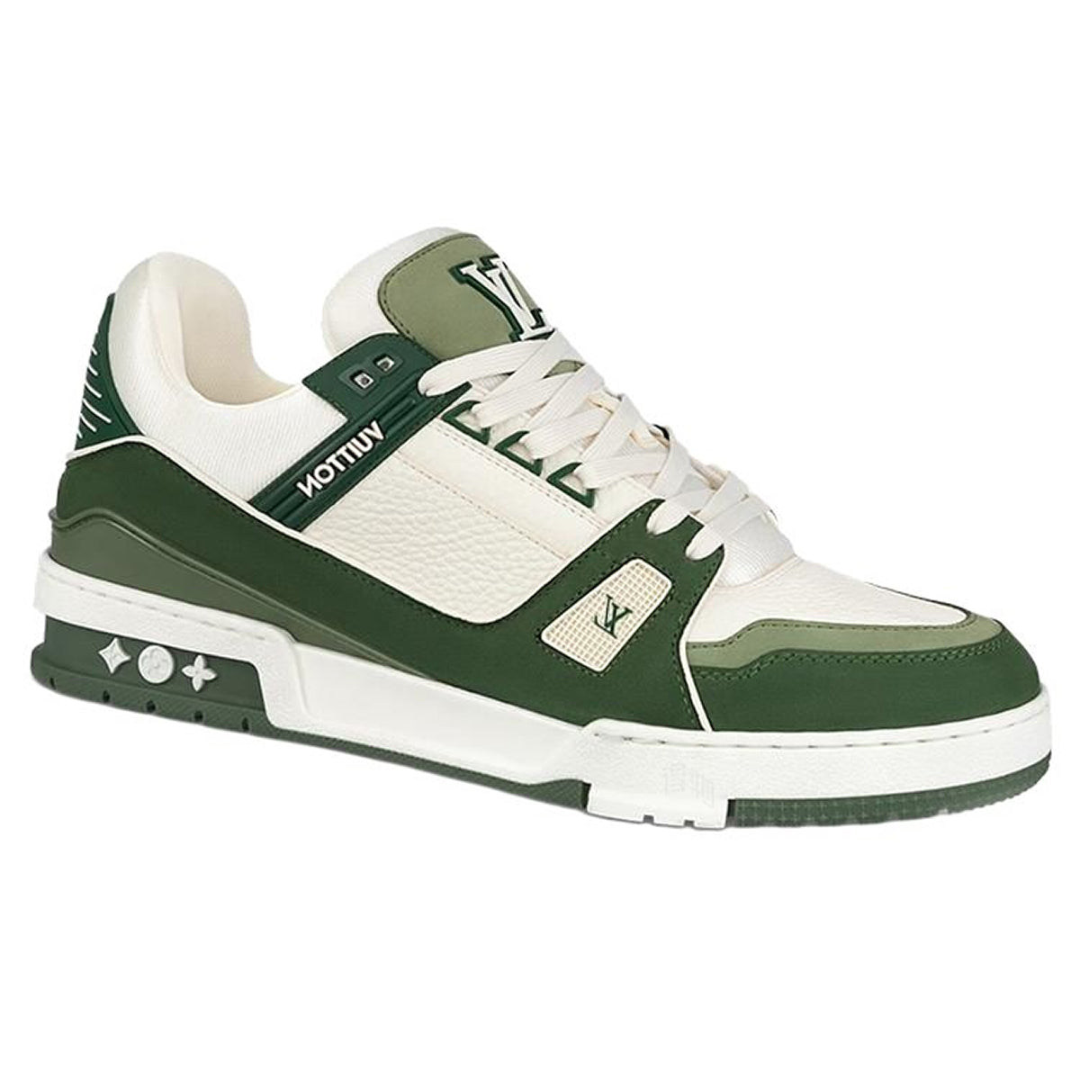 LV Trainer Unisex Low-Top Sneakers, Forest Green & White