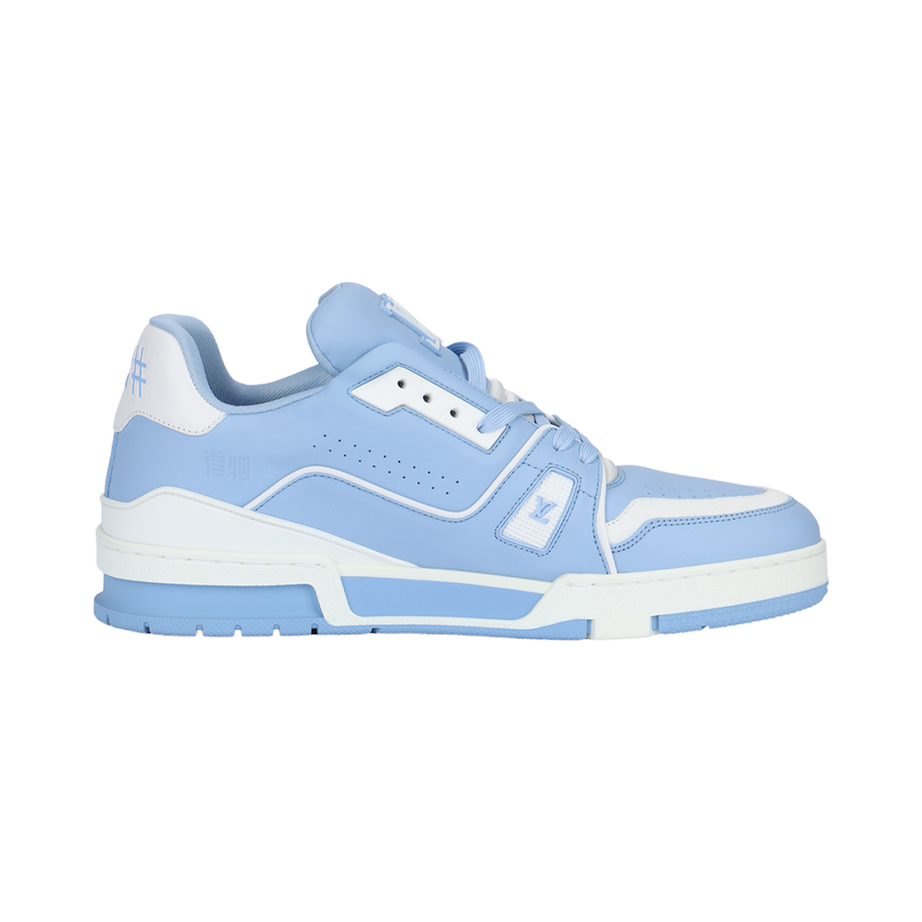 Louis Vuitton Trainer Men's Low-Top Leather Sneakers, Light Blue