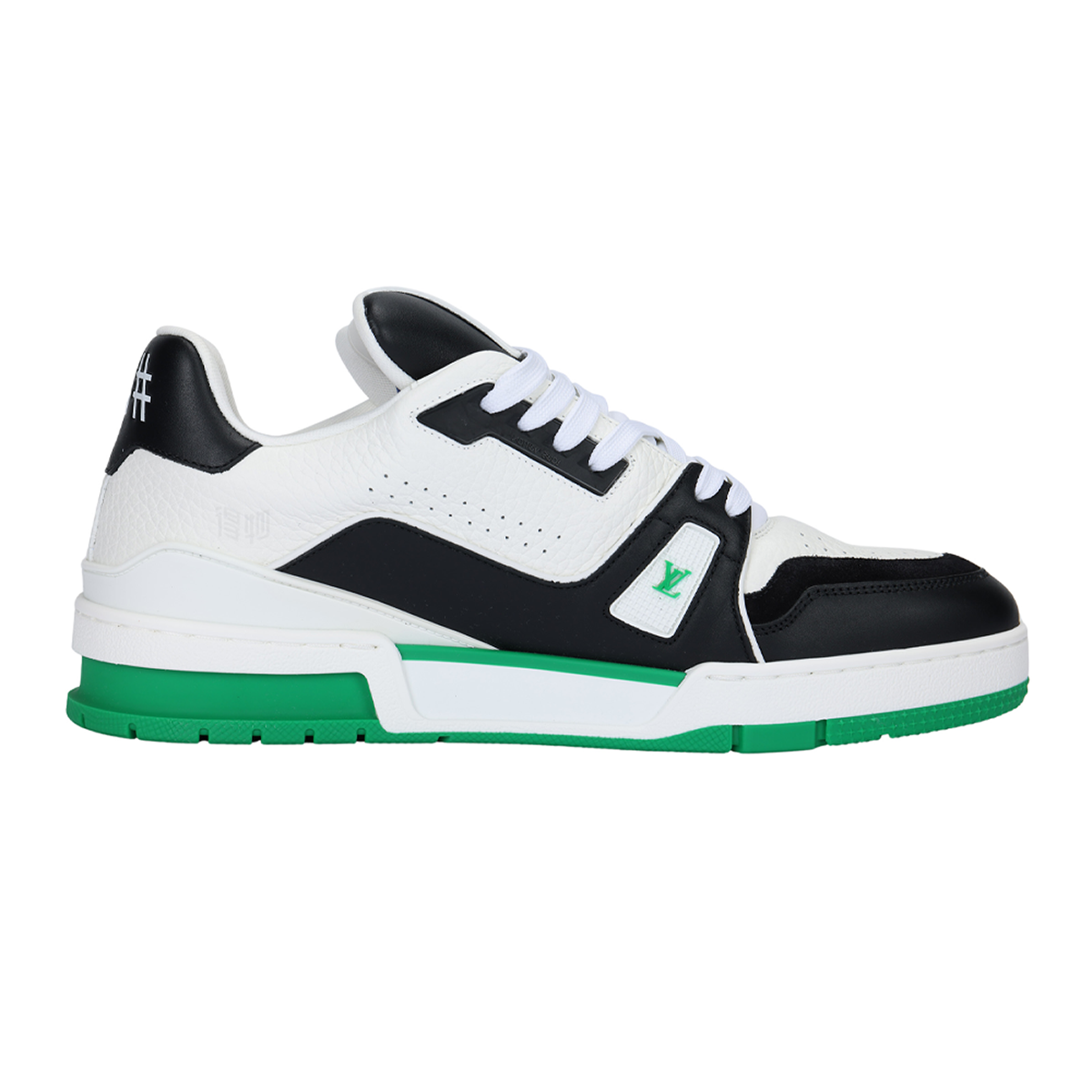 Louis Vuitton Trainer Men's Low-Top Leather Sneakers, Black & White with Green Sole