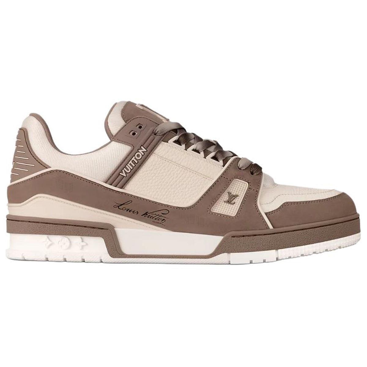 Louis Vuitton Trainer Men's Low-Top Sneakers, Taupe & Cream Textile
