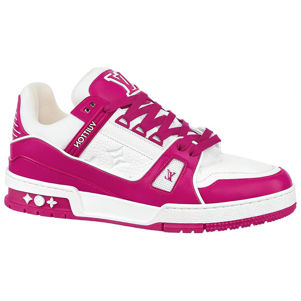 LV Trainer Unisex Low-Top Sneakers, Fuchsia & White