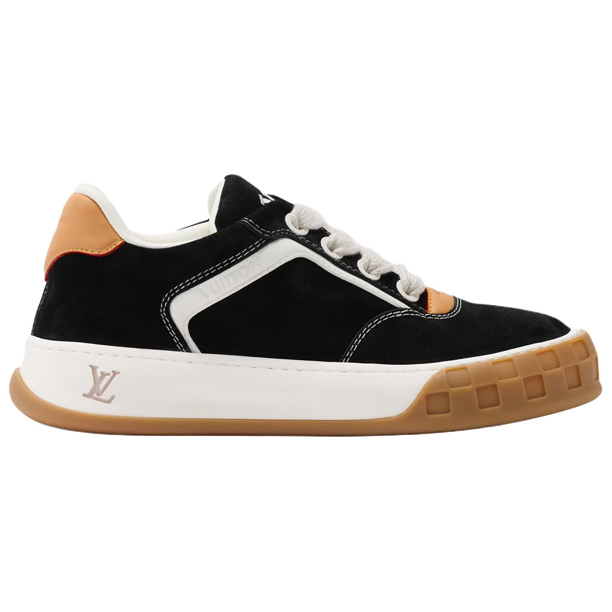 Louis Vuitton Tilted Men's Black Suede Calfskin Sneakers with Gum Sole